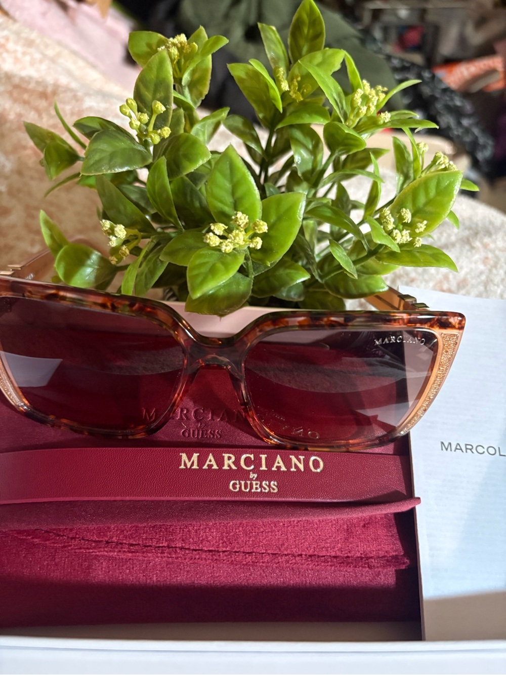 Marciano by Guess Tortoiseshell Sunglasses with Red-Brown Lenses